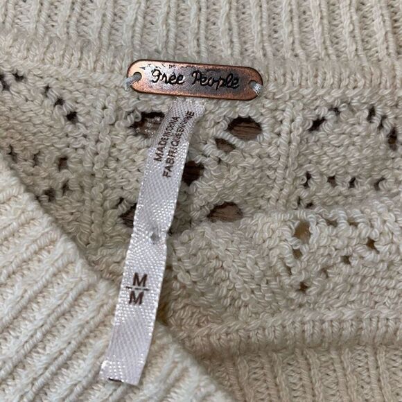 Free People Womens Open Knit Long Sleeve Tunic Sweater Ivory Size Medium NWT - Picture 7 of 11